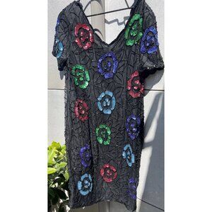 Vintage Styleworks Floral Silk Beaded Women’s Dress Size 18 Style J0313